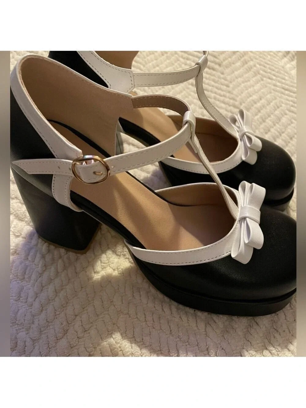 Women's Black White Platform Heels Size 40